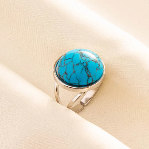 1pc Boho Turquoise Rings Hippie Stainless Steel Blue Gemstone Silver