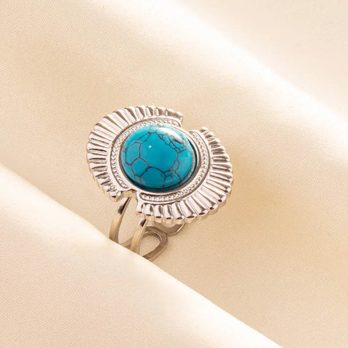 1pc Boho Turquoise Rings Hippie Stainless Steel Blue Gemstone Silver