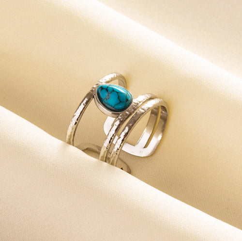 1pc Boho Turquoise Rings Hippie Stainless Steel Blue Gemstone Silver