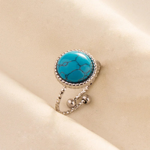 1pc Boho Turquoise Rings Hippie Stainless Steel Blue Gemstone Silver