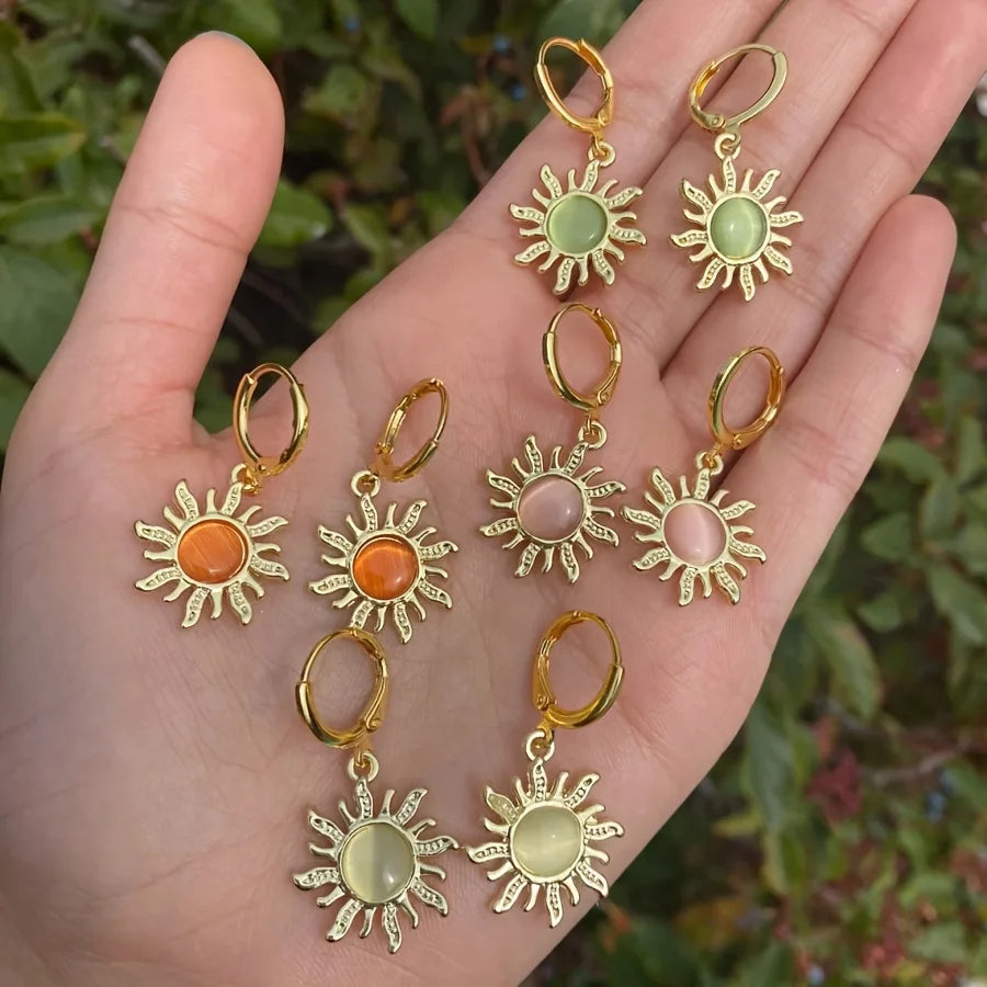 Elegant Golden Sun Hippie Earrings Bohemian Sun Pendant Earrings
