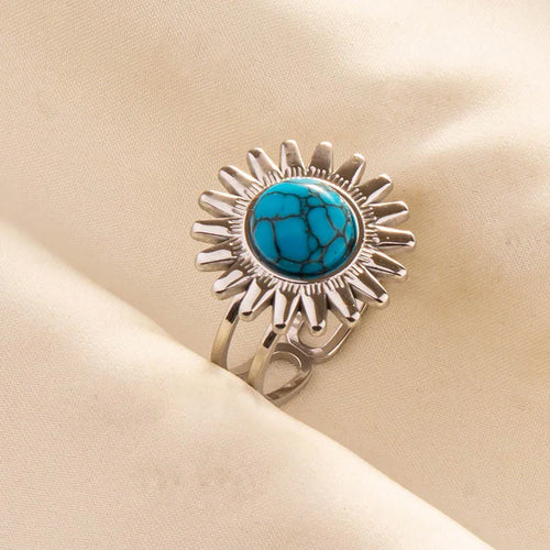 1pc Boho Turquoise Rings Hippie Stainless Steel Blue Gemstone Silver