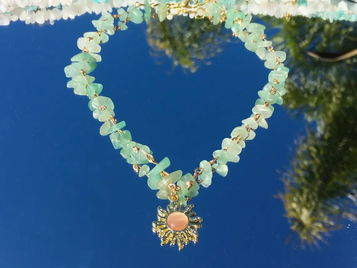 Gold Sun pendant choker,sun necklace,beaded choker,beaded
