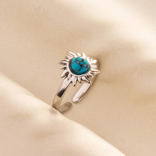 1pc Boho Turquoise Rings Hippie Stainless Steel Blue Gemstone Silver
