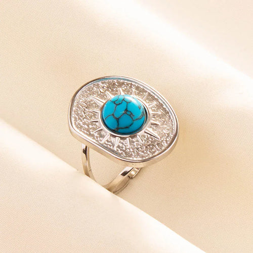 1pc Boho Turquoise Rings Hippie Stainless Steel Blue Gemstone Silver