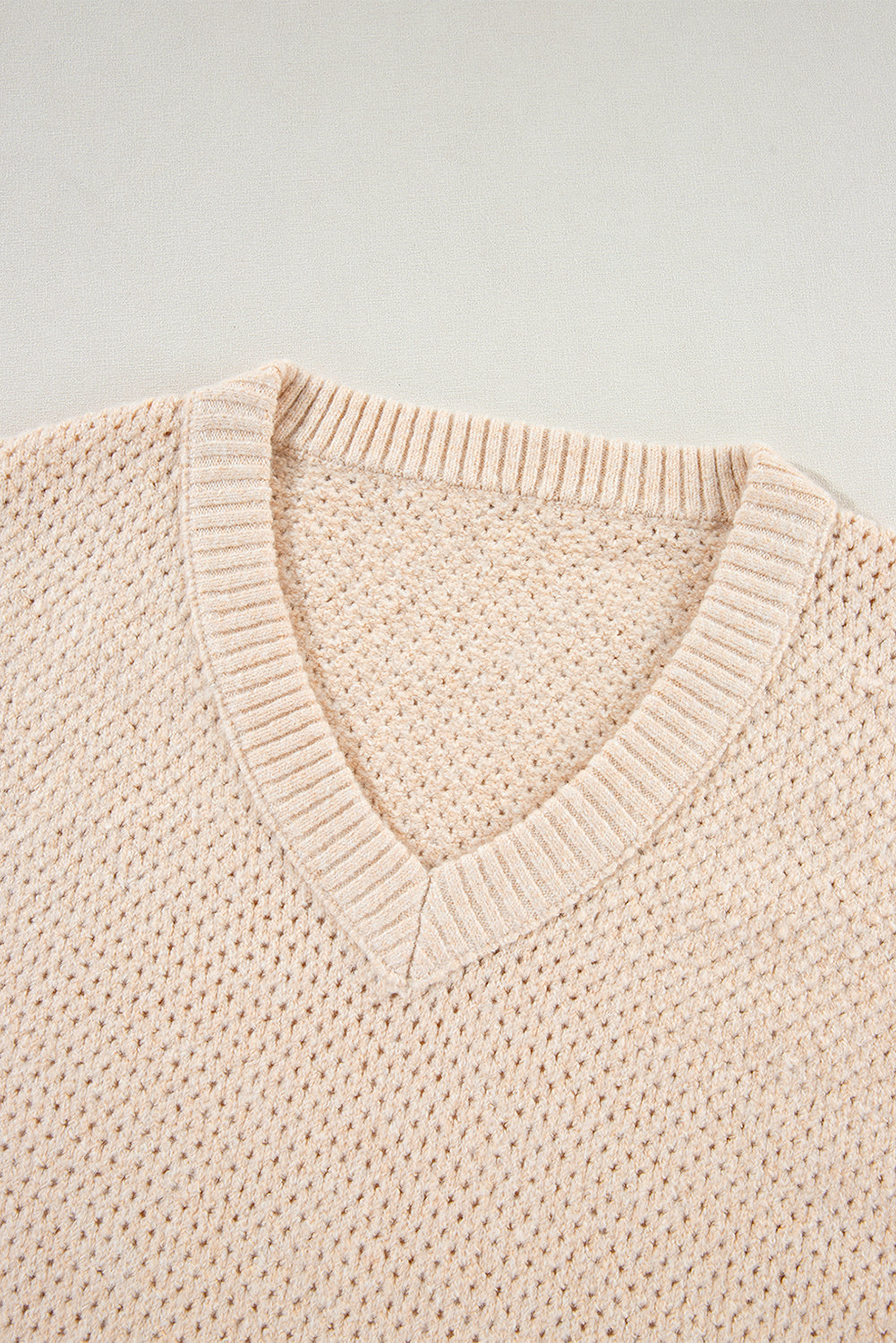 Light Grey Oversized V Neck Drop Shoulder Sweater with Eyelet Detail