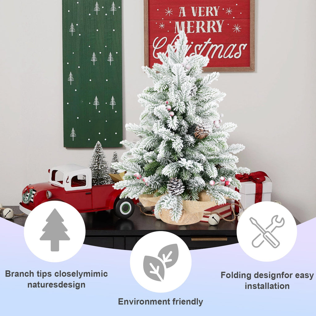 3FT Flocked Tabletop Christmas Tree with 355 Tips, Snowy PE/PVC