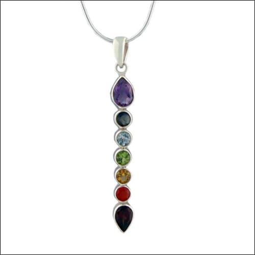 Chakra Multi-Gemstone 925 Silver Pendant | Faceted Energy Multistone