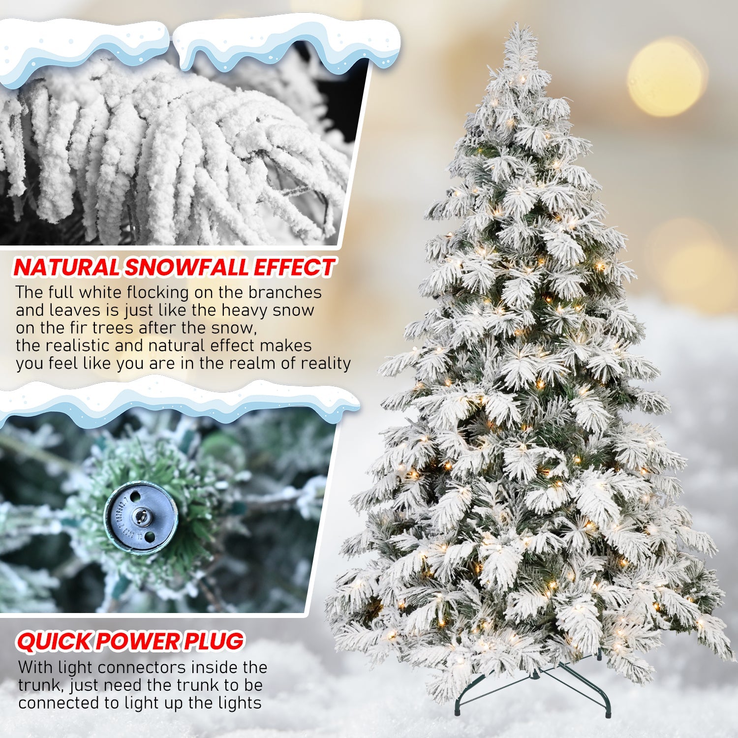 8ft Flocked Scarecrow-Shaped Christmas Tree with 470 Warm White LED