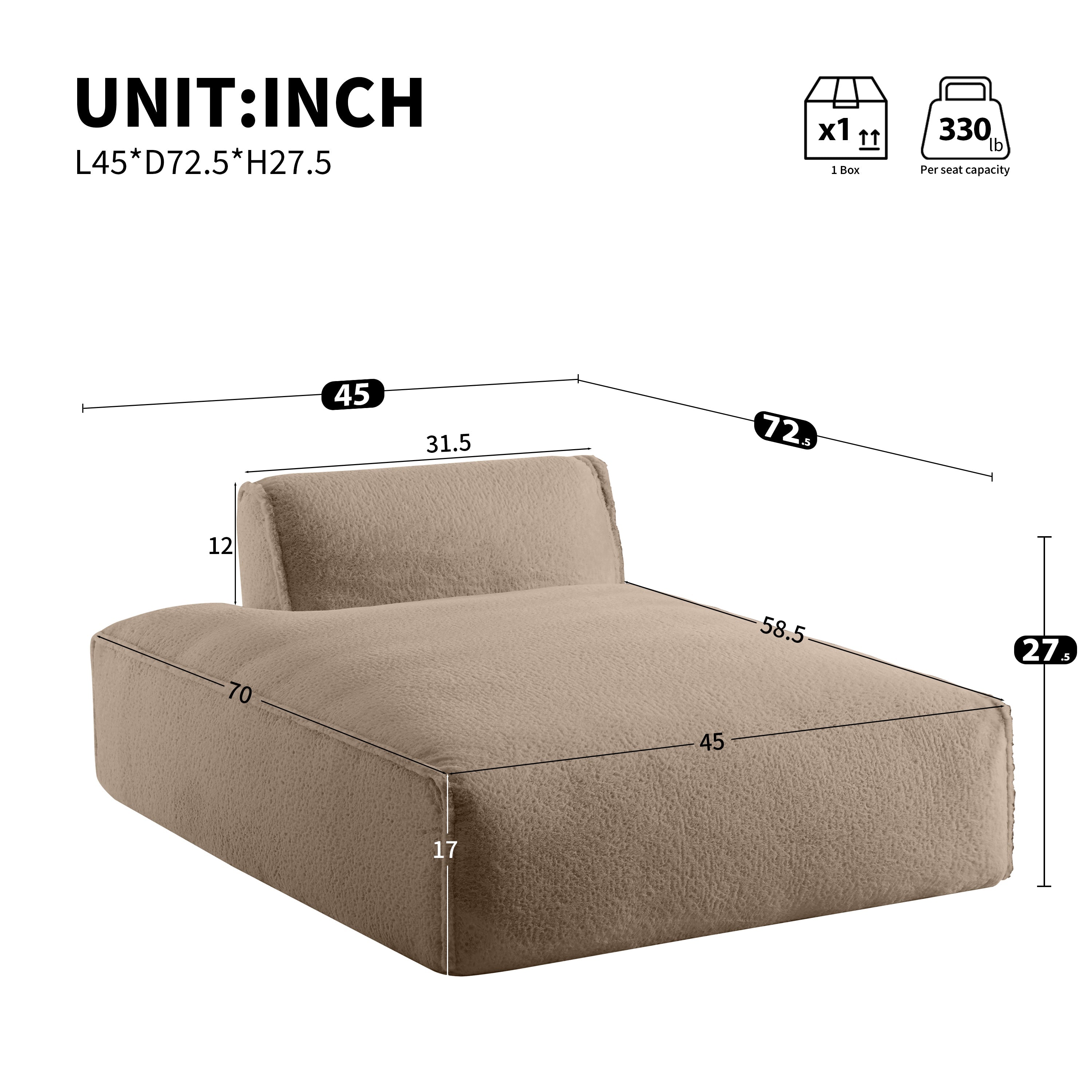 72'Oversized Modular Sofa,Fully Compressed,Spacious Foam-Filled Sofa
