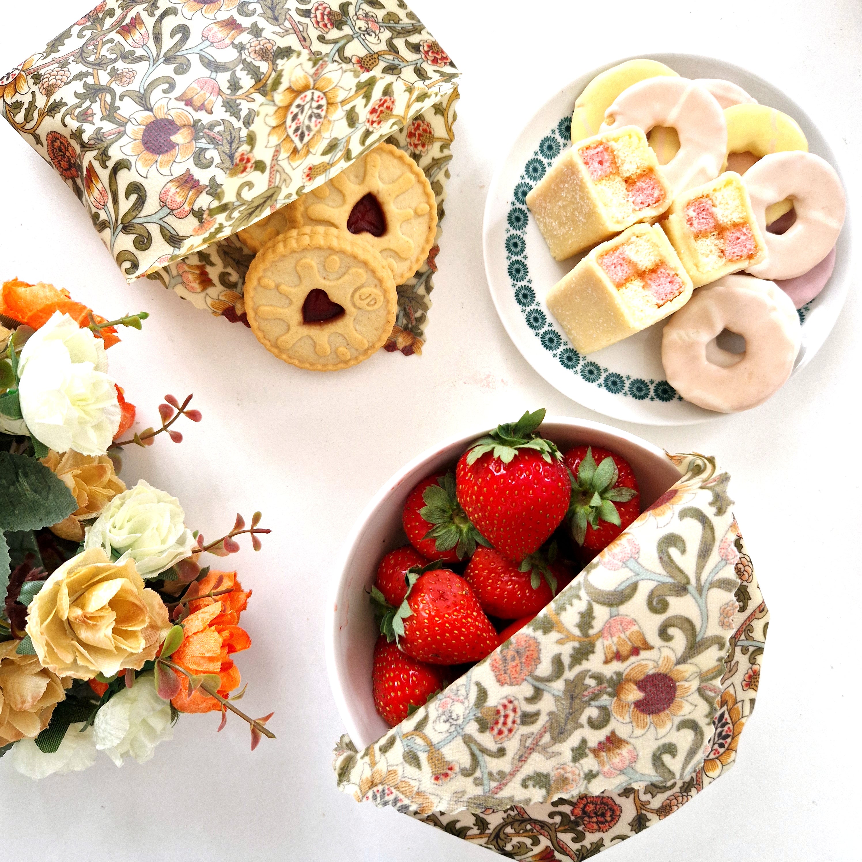 *Set of 3 Beeswax Food Wraps | William Morris Evenlode Natural