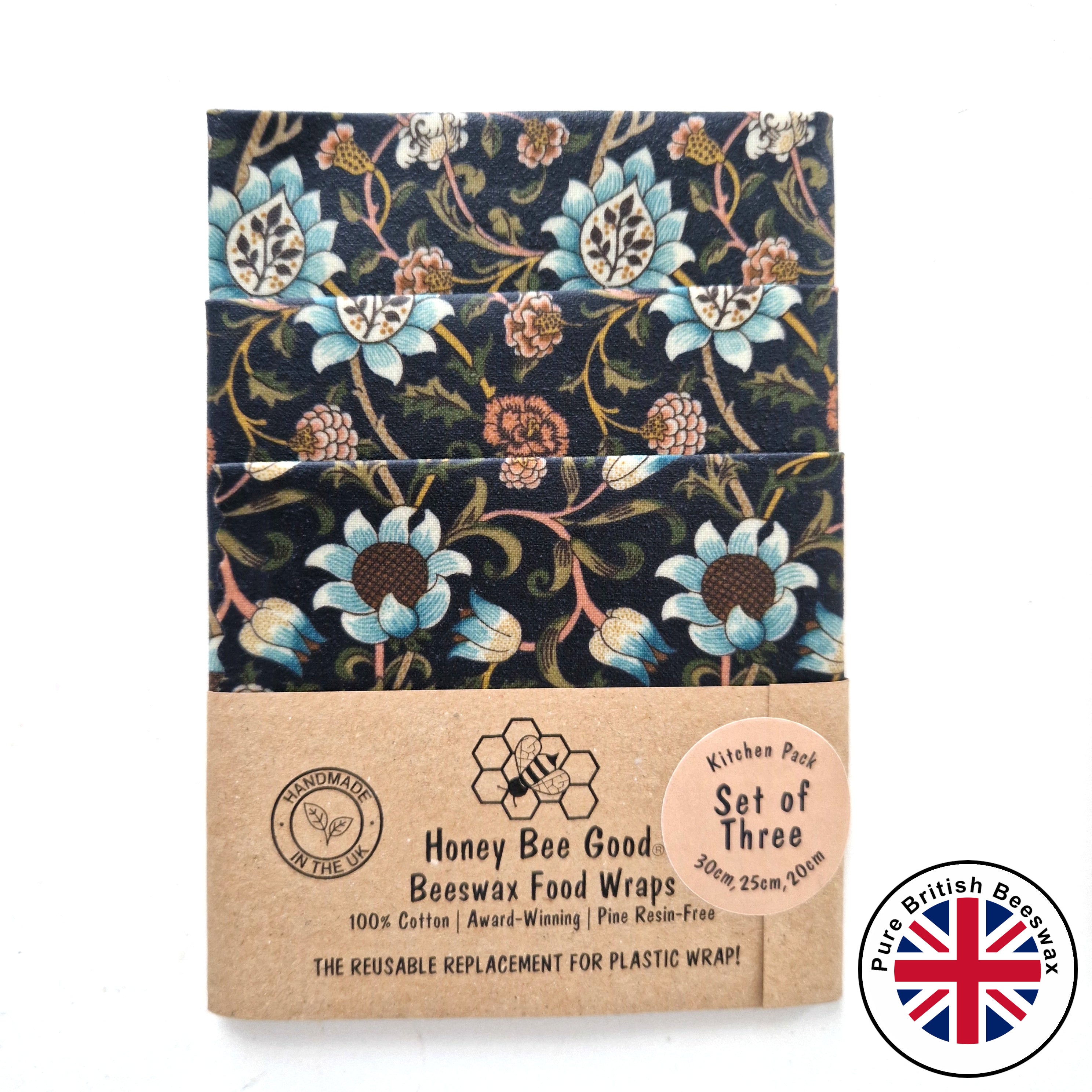 *British Beeswax 100% Cotton Set of 3 | William Morris Evenlode Blue