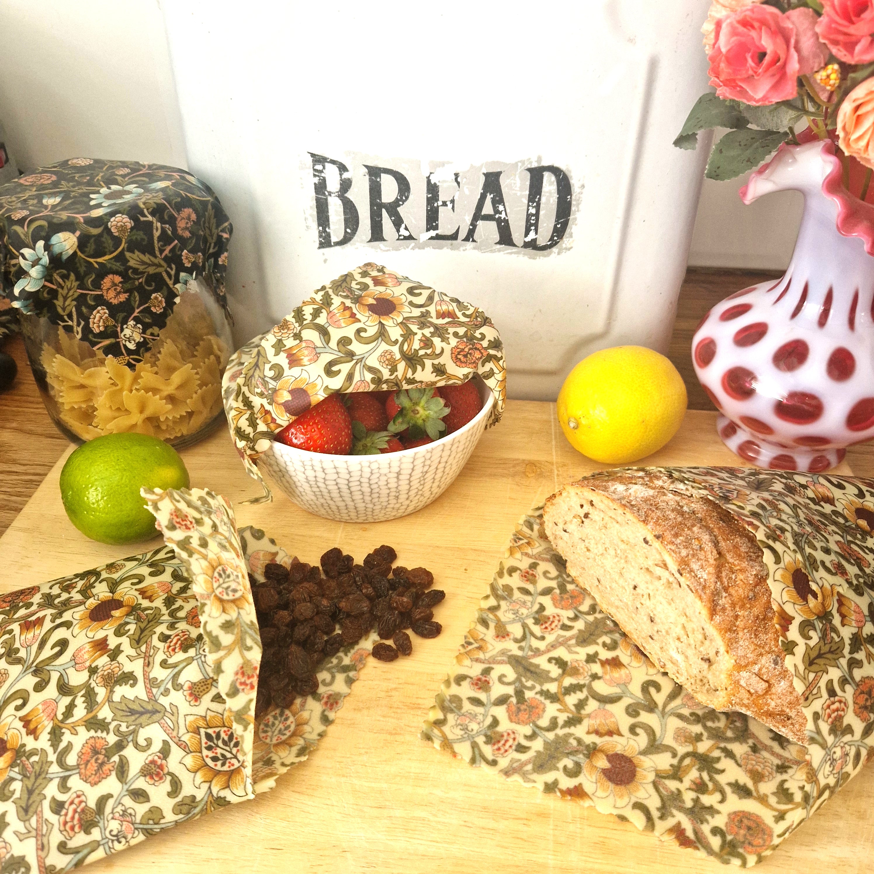 *Set of 3 Beeswax Food Wraps | William Morris Evenlode Natural