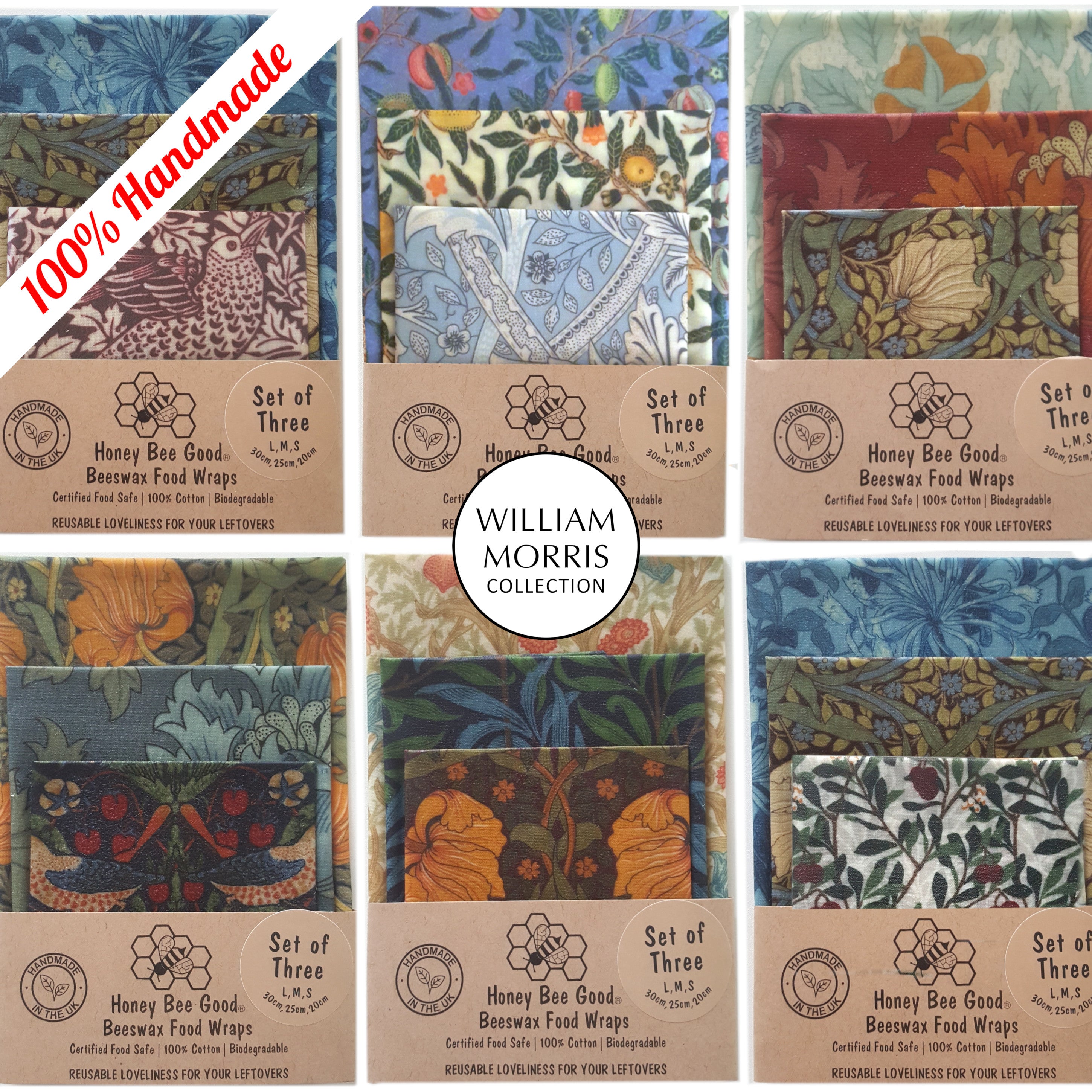 *Set of 3 Beeswax Food Wraps | William Morris Mixed