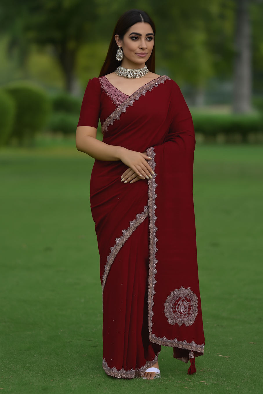 Festive Wear Saree for Women-Maroon