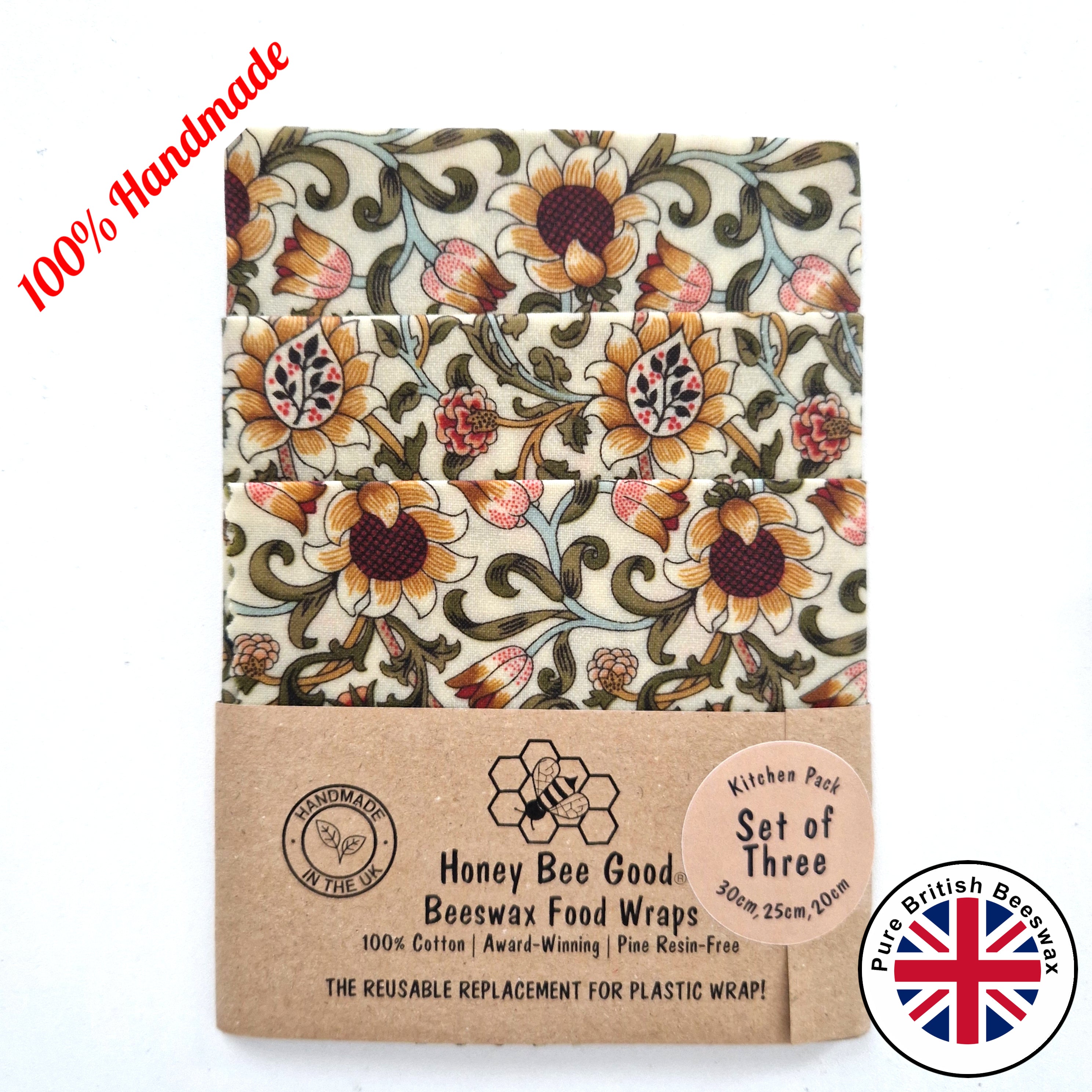 *Set of 3 Beeswax Food Wraps | William Morris Evenlode Natural