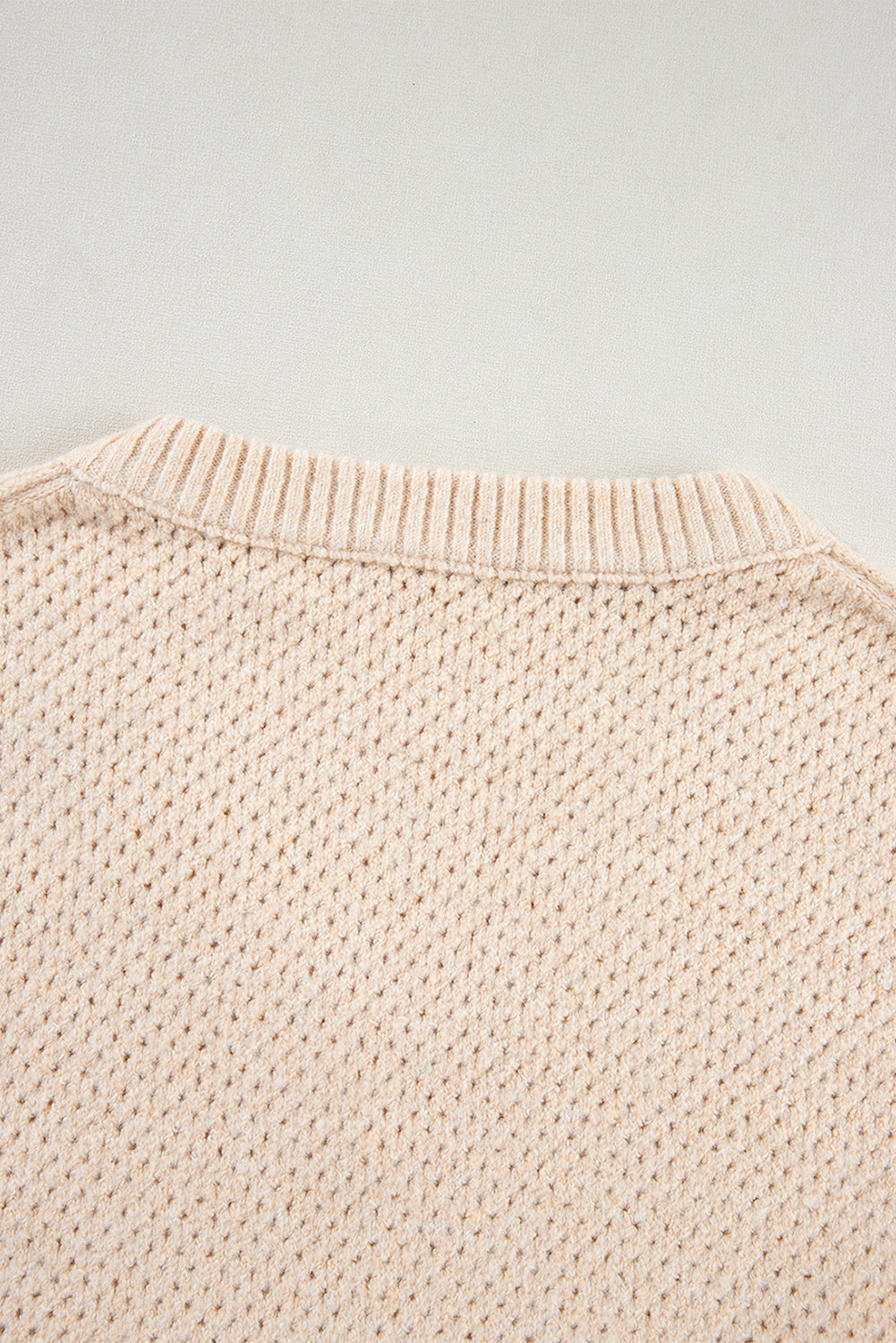 Light Grey Oversized V Neck Drop Shoulder Sweater with Eyelet Detail