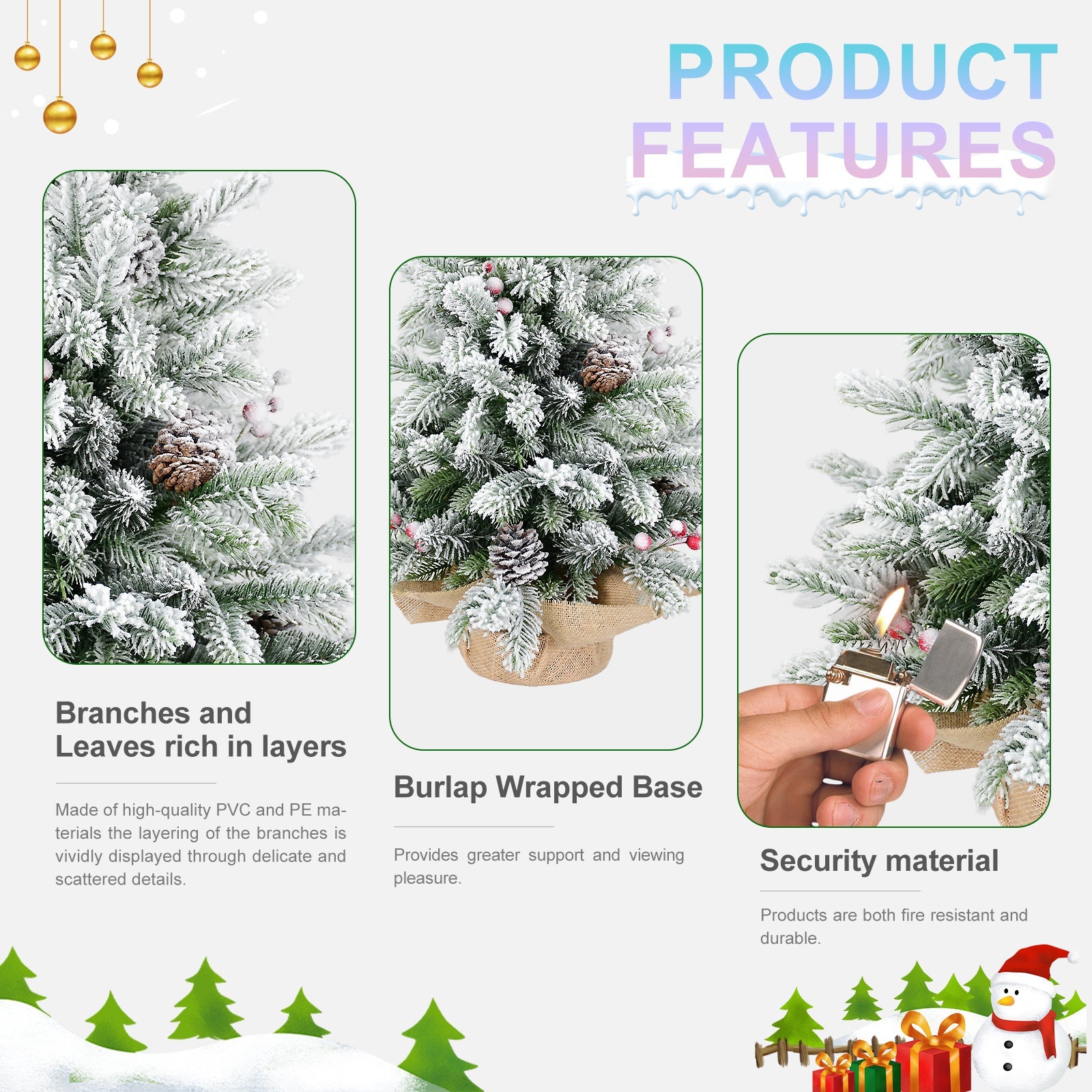 3FT Flocked Tabletop Christmas Tree with 355 Tips, Snowy PE/PVC