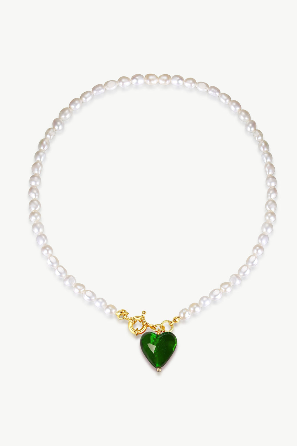 Esmée Green Glaze Heart Pendant Pearl Necklace