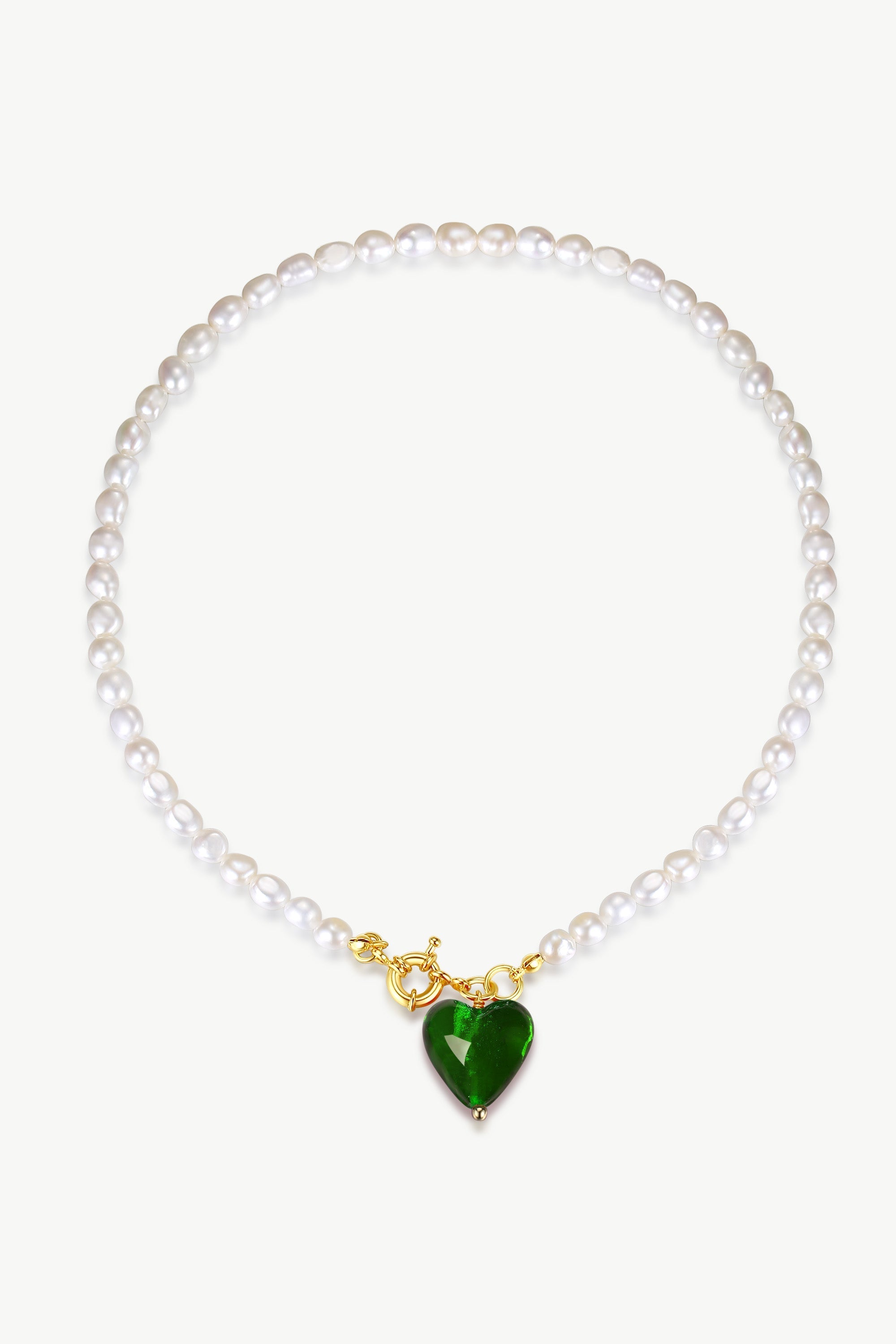 Esmée Green Glaze Heart Pendant Pearl Necklace