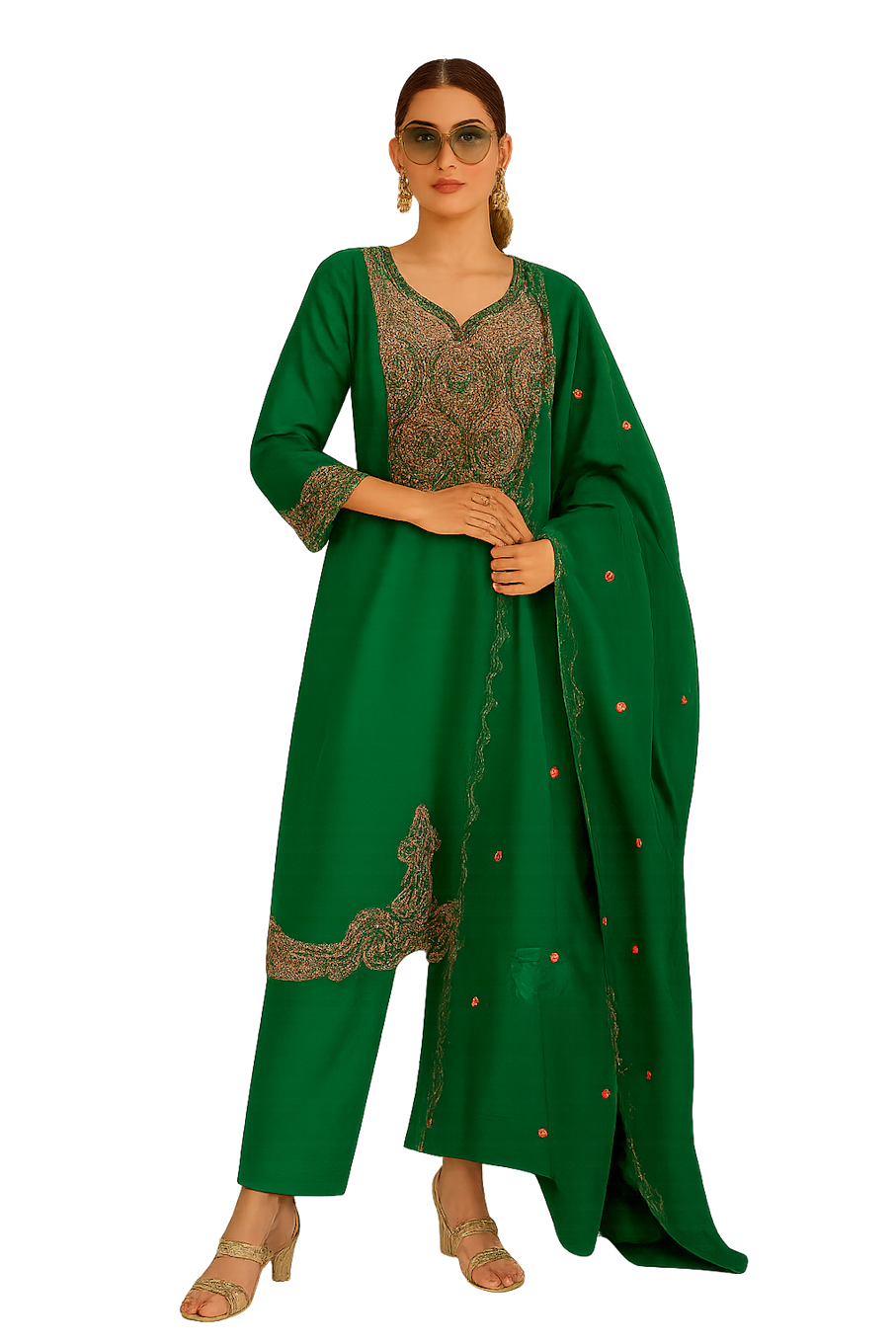 Women Embroidery Kurta Set-Green (Size-L) | D46