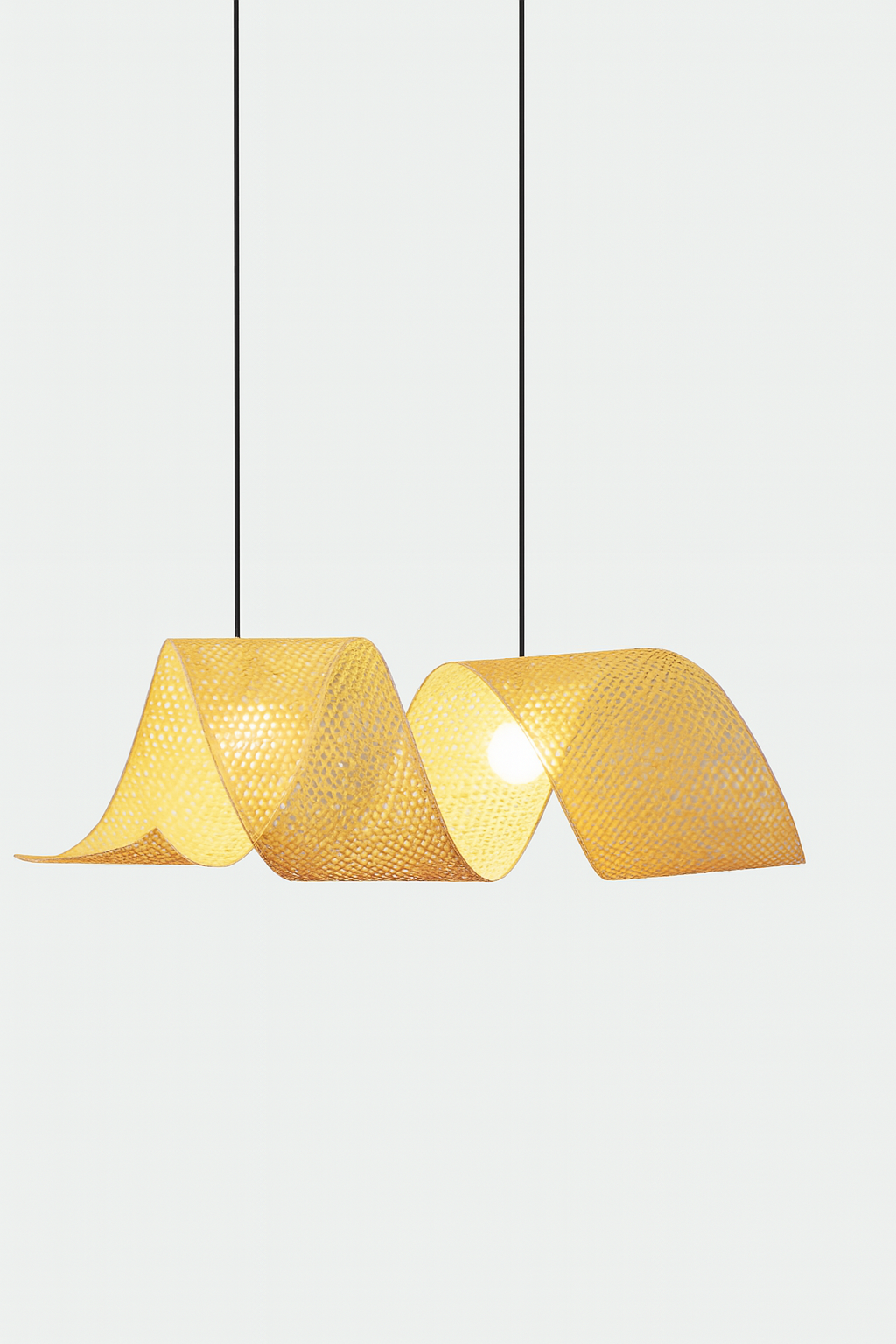 Dual-Bulb Sculptural Mesh Pendant Light – Flowing Golden Shade for