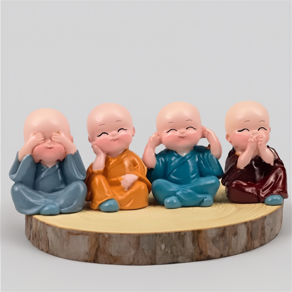 4-Pack Polyresin Baby Monk Buddha Showpieces