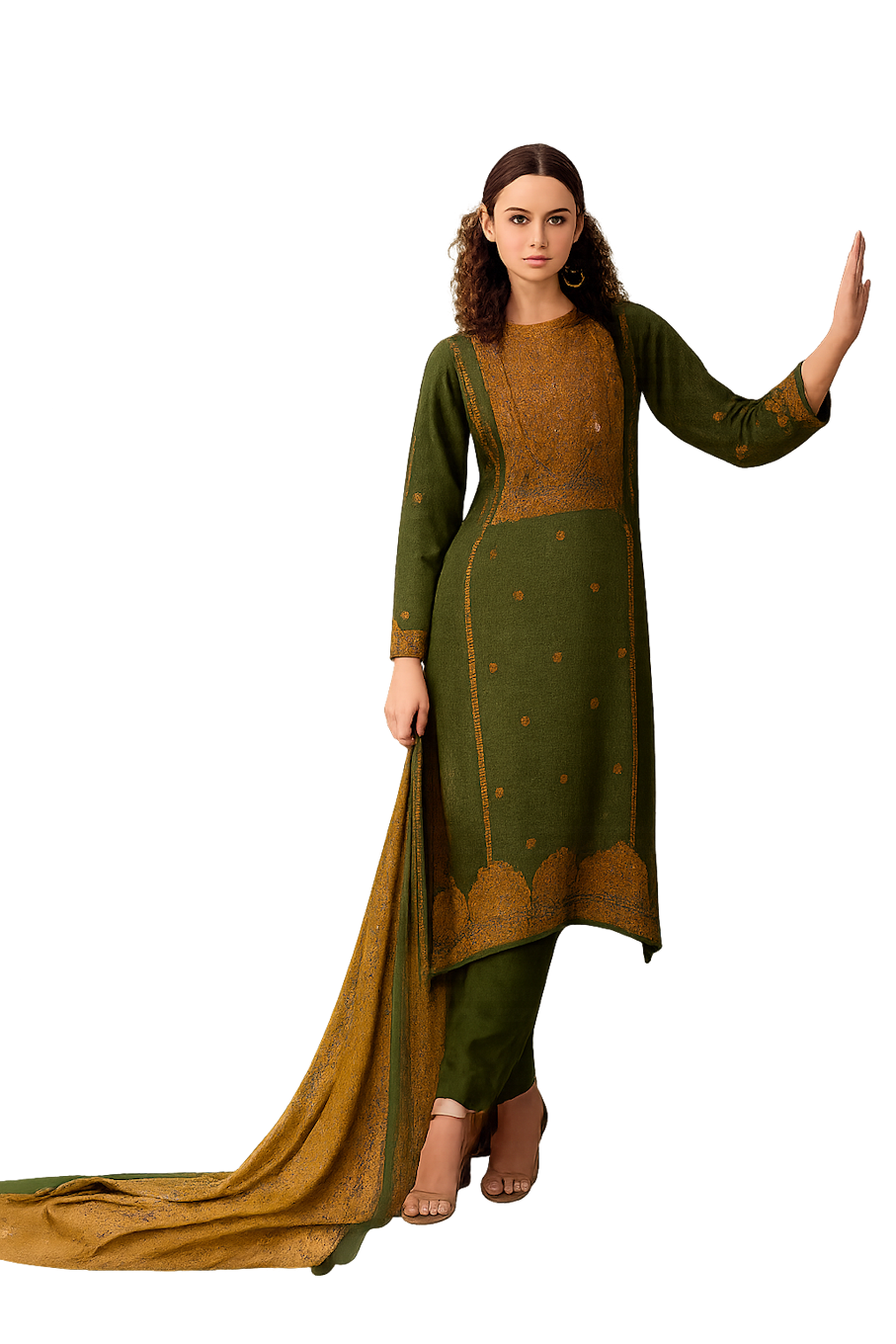 Women Embroidery Kurta Set-Green (Size-2XL) | D51