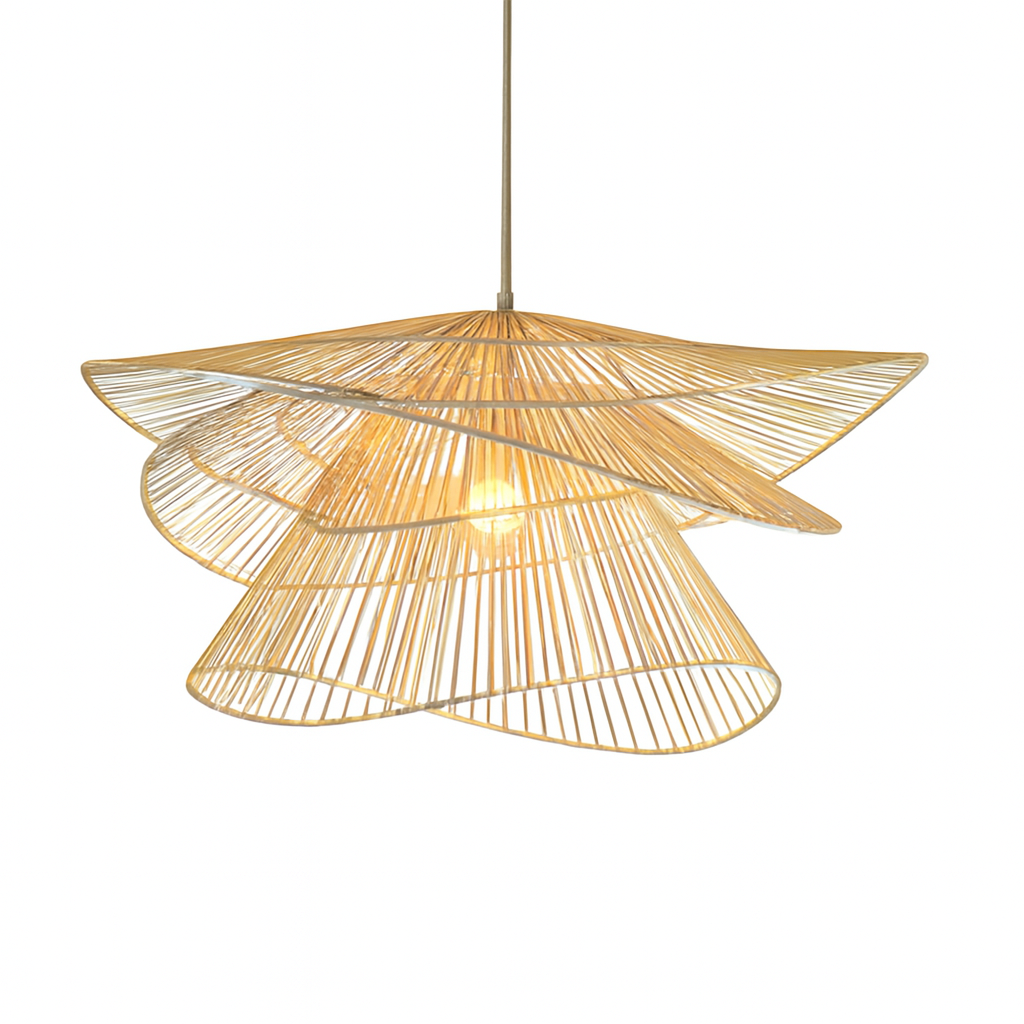 Handcrafted Petal Wave Bamboo Pendant Light – Sculptural Layered