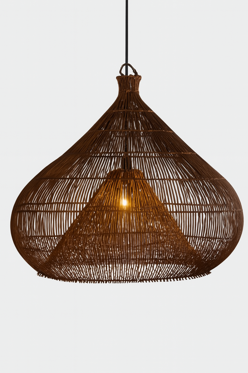 Handcrafted Rattan Teardrop Pendant Light – Natural Woven Hanging Lamp