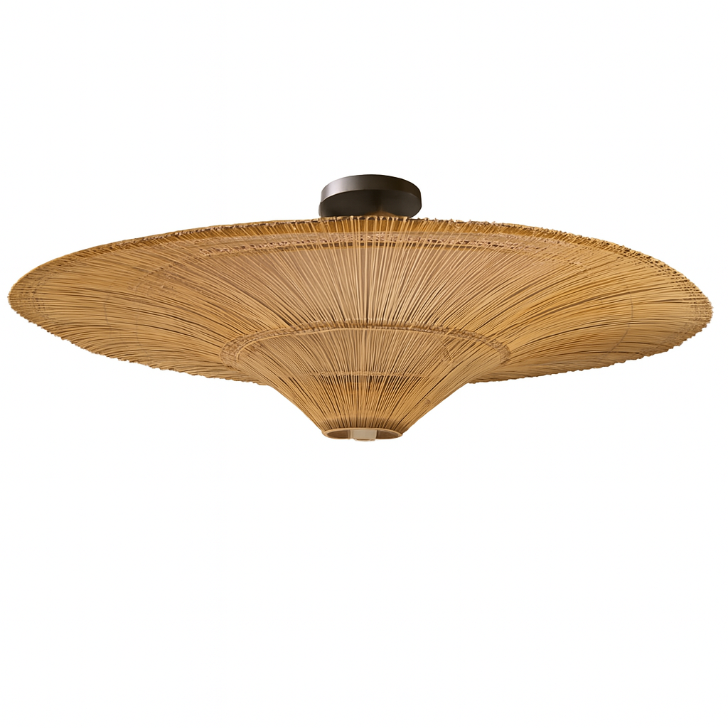 Handcrafted Radial Bamboo Ceiling Light – Wide-Brim Natural Fiber
