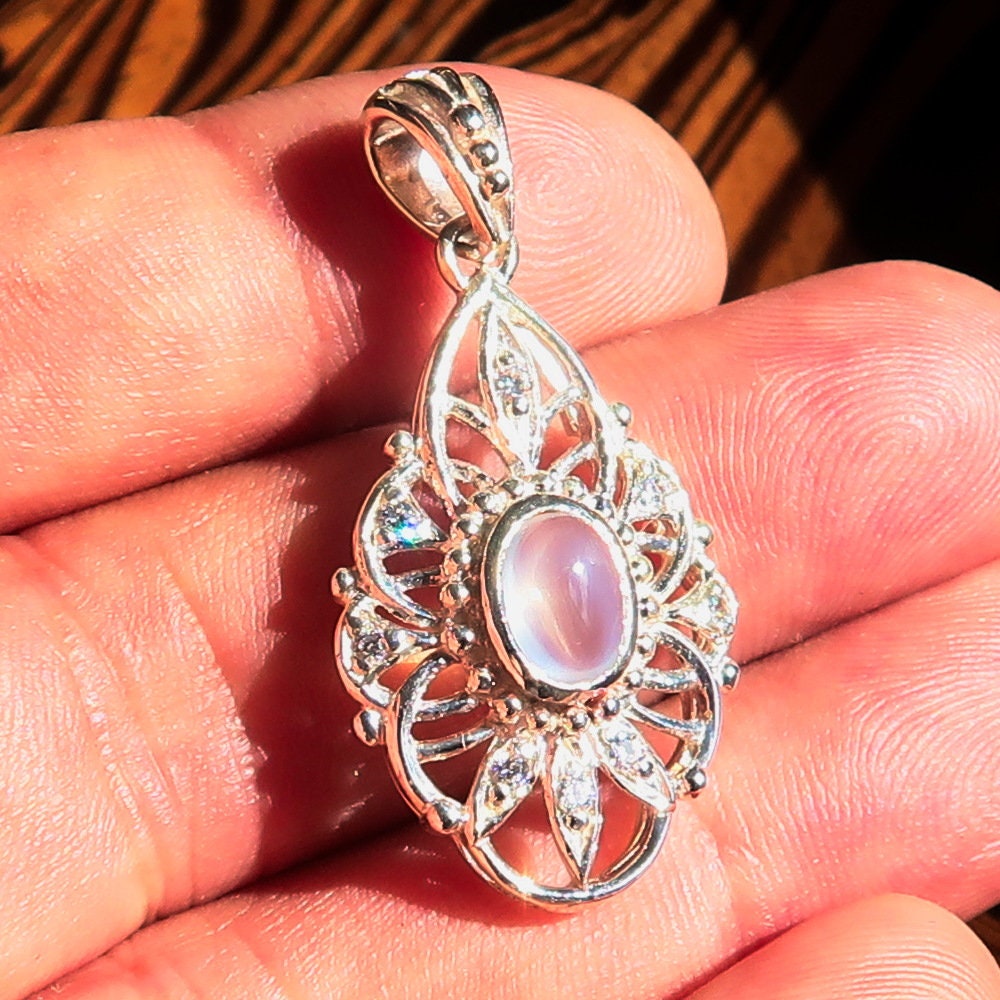 Moonstone Pendant, Sterling Silver Pendant, oval Ceylon Moonstone,