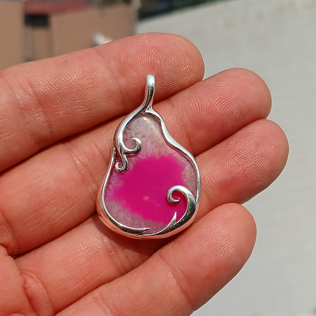 Pink Agate Pendant, Sterling Silver Pendant, Artwork Pendant, pink and